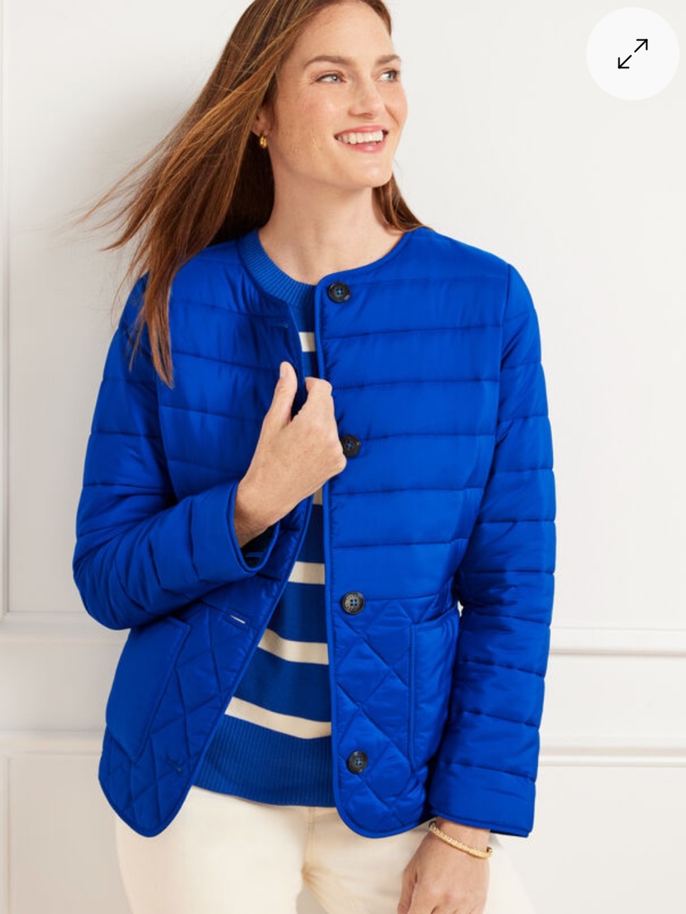 Talbots Blue Quilted Collarless Jacket, Size MP, New without Tag